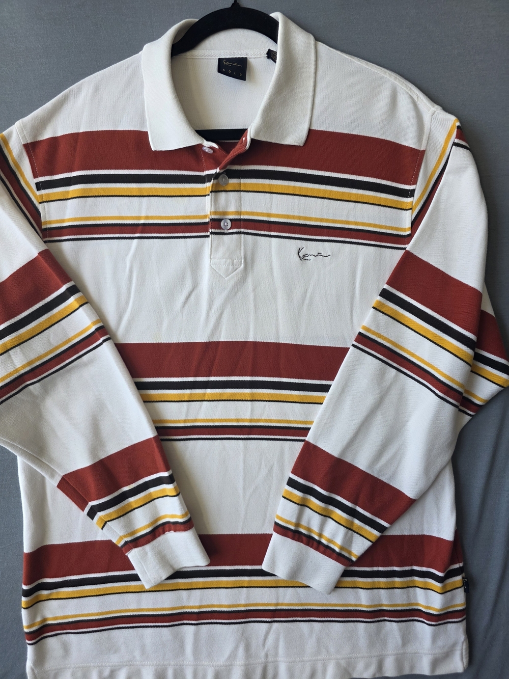 Karl Kani Gold XL Striped Polo Shirt Y2K Hip Hop Streetwear 100% Cotton